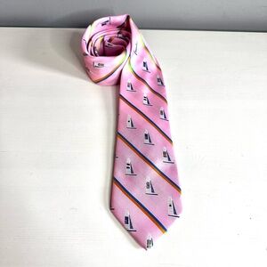 ENGLISH SPORTS SHOP Bermuda Pink Tie, Neck Tie, Sailing Boats, Yacht Club EUC